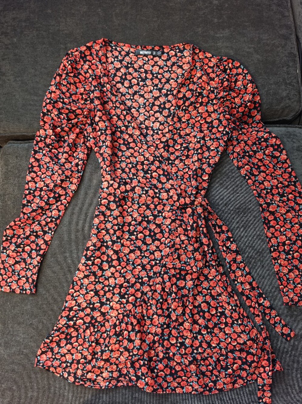 Missguided Black Dress with Red Rose Print